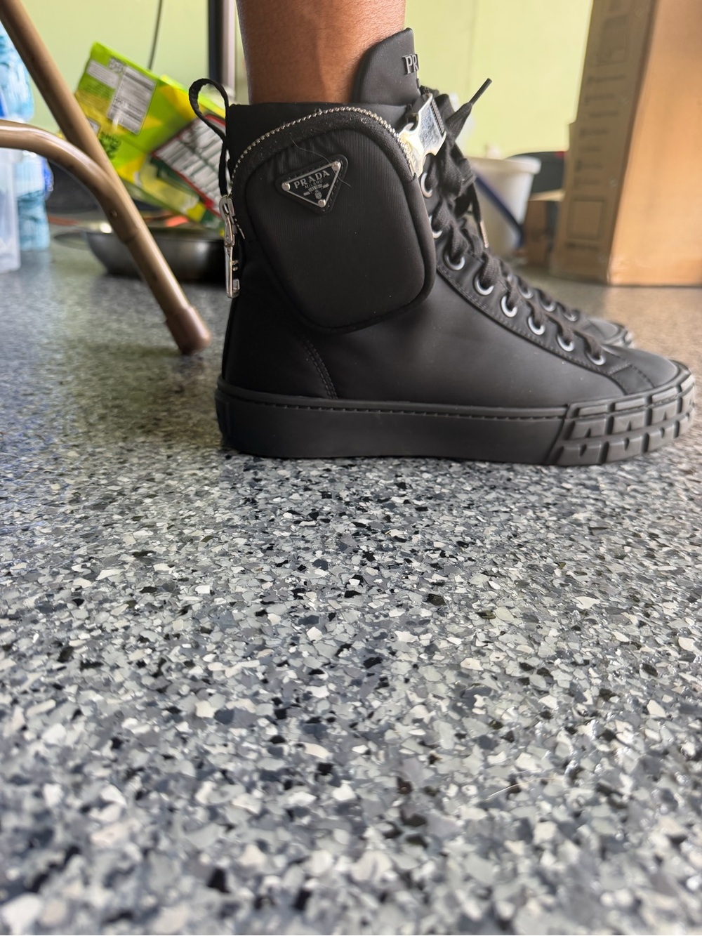 Prada Black High-Top Sneaker with Detachable Pocket